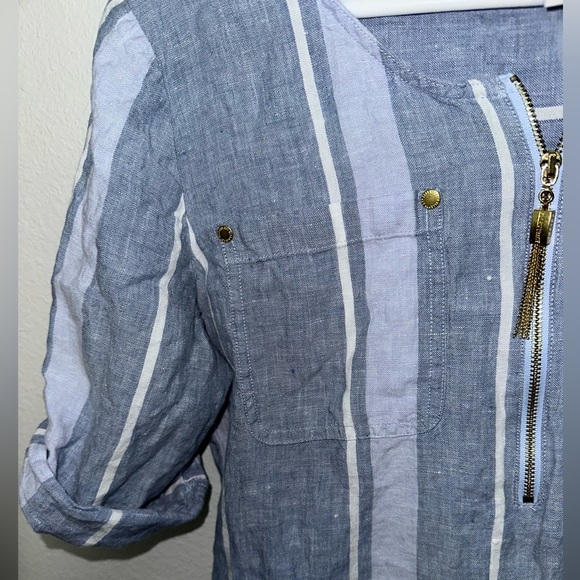 Ellen Tracy Linen Striped 3/4 Sleeve Tunic - Picture 4 of 4